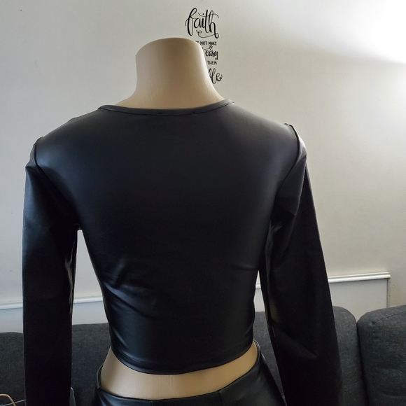 Vegan Faux Leather Mini Skirt Outfit - Picture 9 of 12